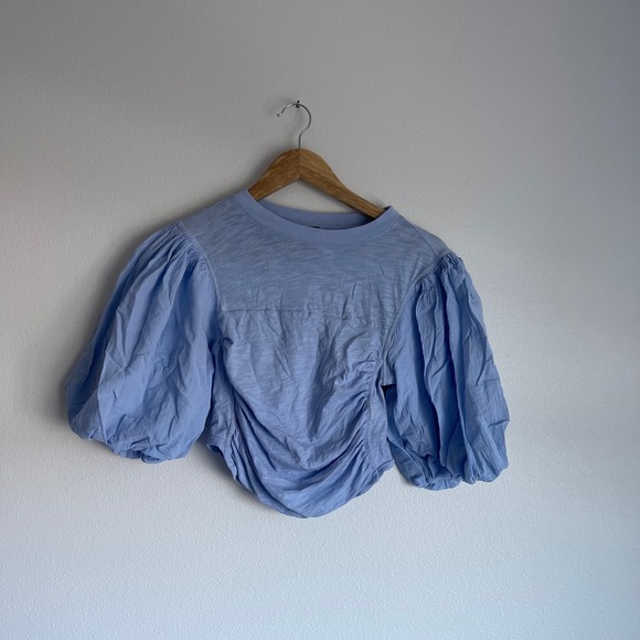 Free People Sweet Spot Cotton Puff Periwinkle Short Sleeve Top Size Small - Picture 3 of 10